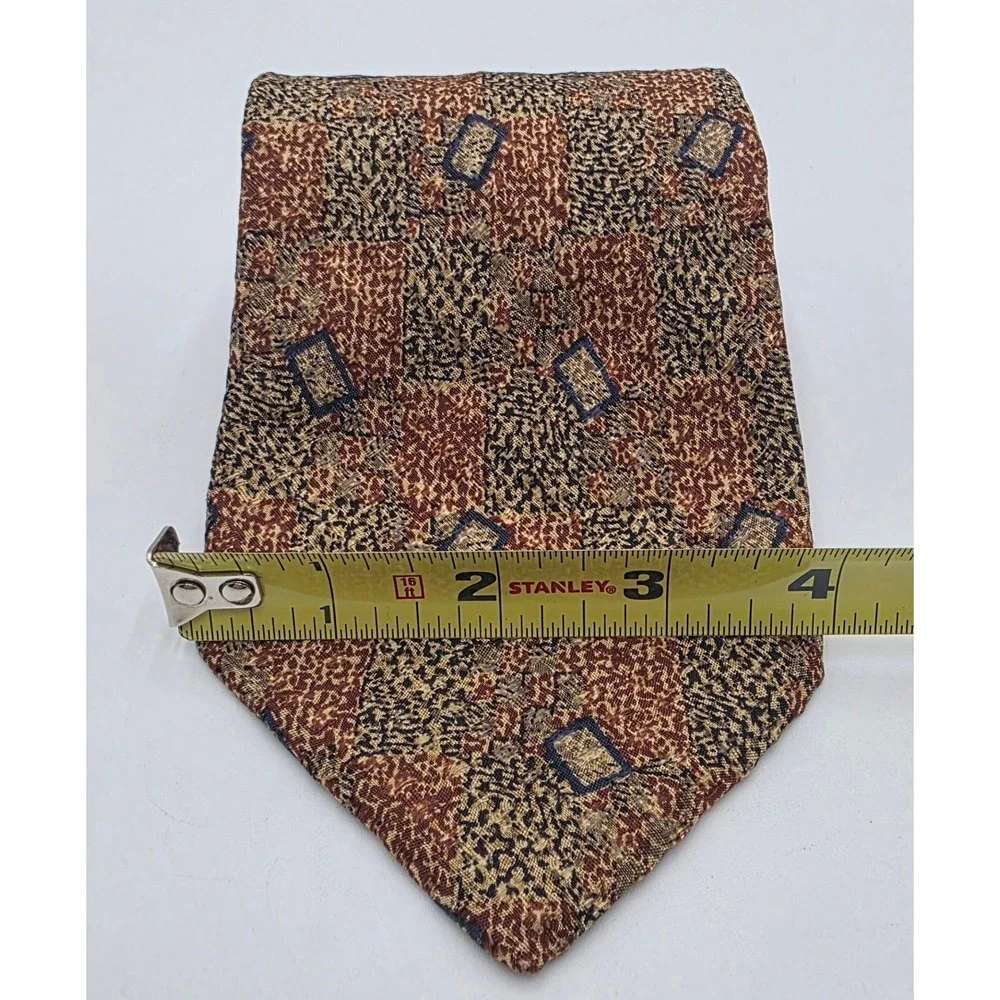 Ermenegildo Zegna Silk Tie Brown Tan Navy Geometric Tapestry Made in Italy